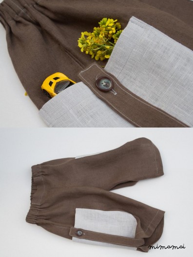 Linen brown pants with grey pockets