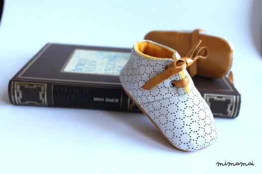 3-6 months Slippers / Baby Shoes Lamb Leather White Mustard Yellow