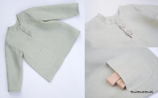 Natural linen shirt two buttons front closure
