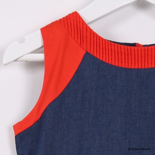 Pleated Dress with Frill blue and denim