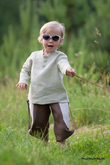 Linen brown pants with grey pockets
