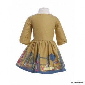 Betty Dress London Print in Mustard