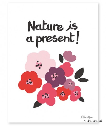 Affiche fille fleurs roses et rouges