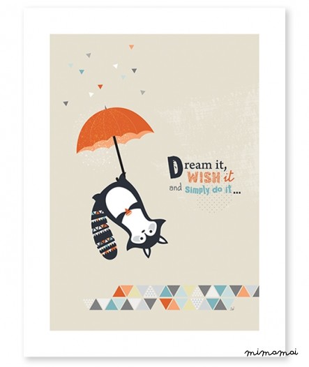 Poster enfant raton laveur dans le ciel