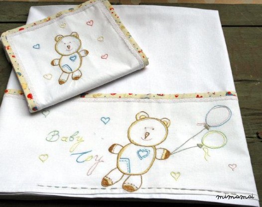 baby lenzuolo di lino federa ricamato bambino orso giocattoli culla passeggino