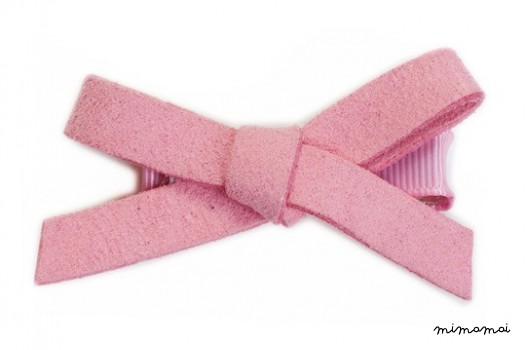 Barrette &agrave; Noeud Simili Daim - Rose