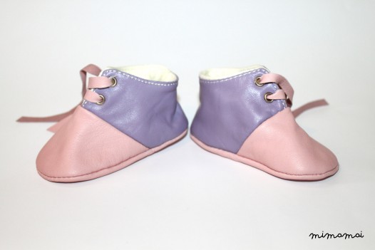 3-6 Months Slippers / Baby Shoes Lamb Leather Pink Purple
