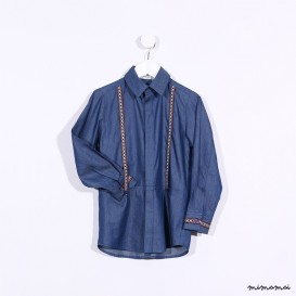 Long-sleeved Suspenders Shirt dark denim