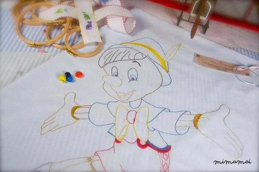 Baby boy blanket Pinocchio-Hand embroidered baby boy bedding