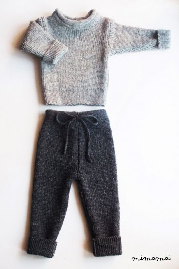 Babies/Children's knitted lambswool roll-neck Sweater and Pants set